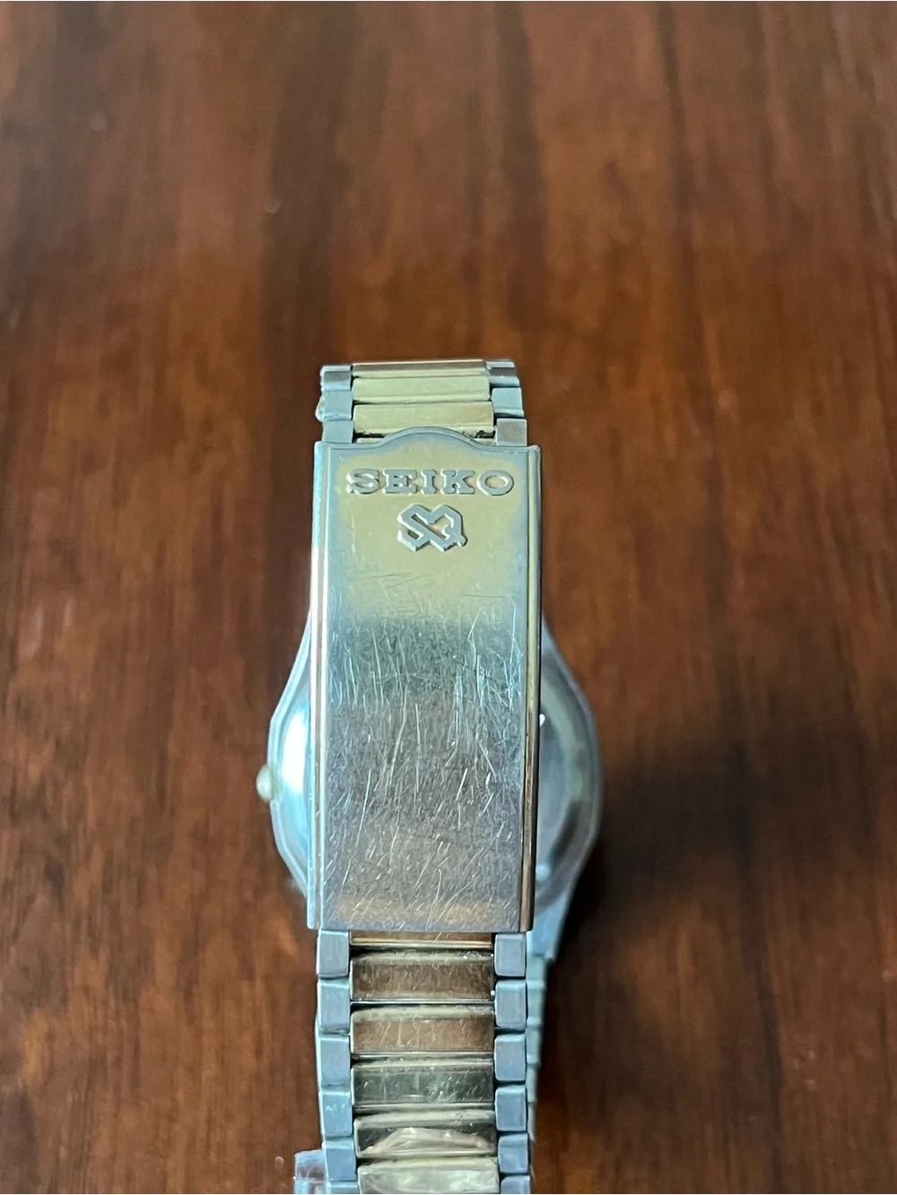 Seiko 7123-7120 Quartz Two-Tone Day/Date Watch 7.5” Wrist Navy Dial